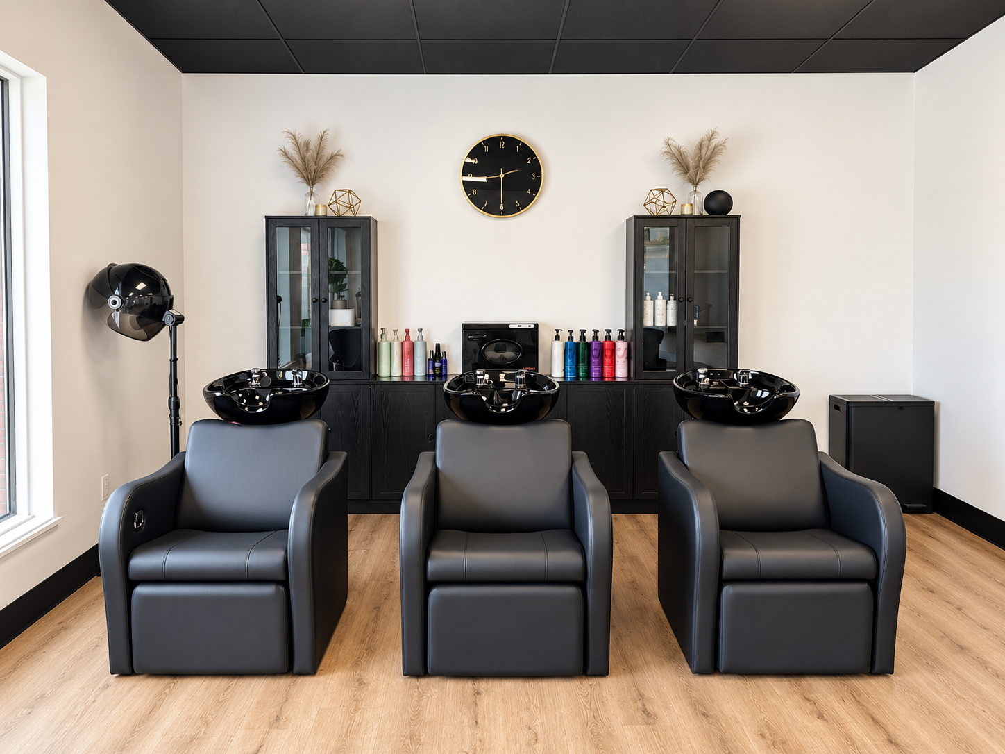 Velore Salon Co interior — styling stations and warm lighting